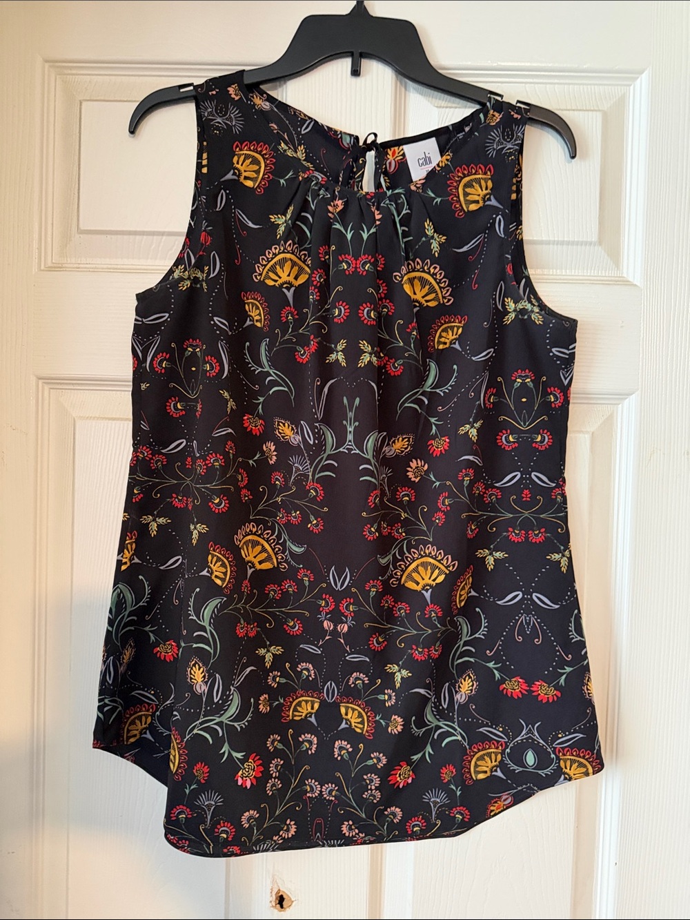 CAbi Black Floral Print Sleeveless Camisole